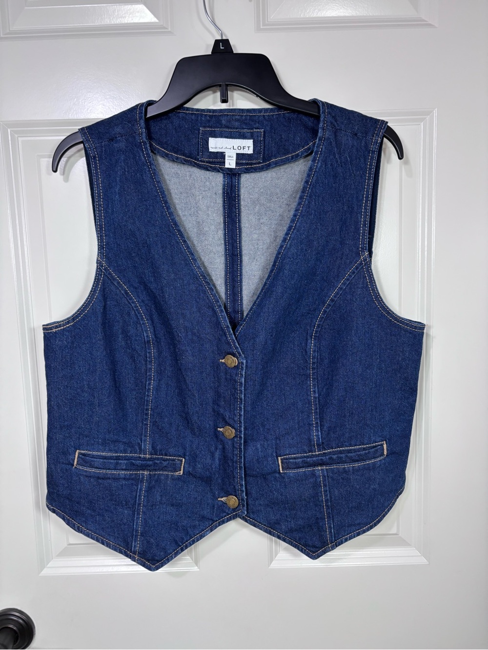 LOFT V-Neck Denim Jacket Women’s L Dark Wash